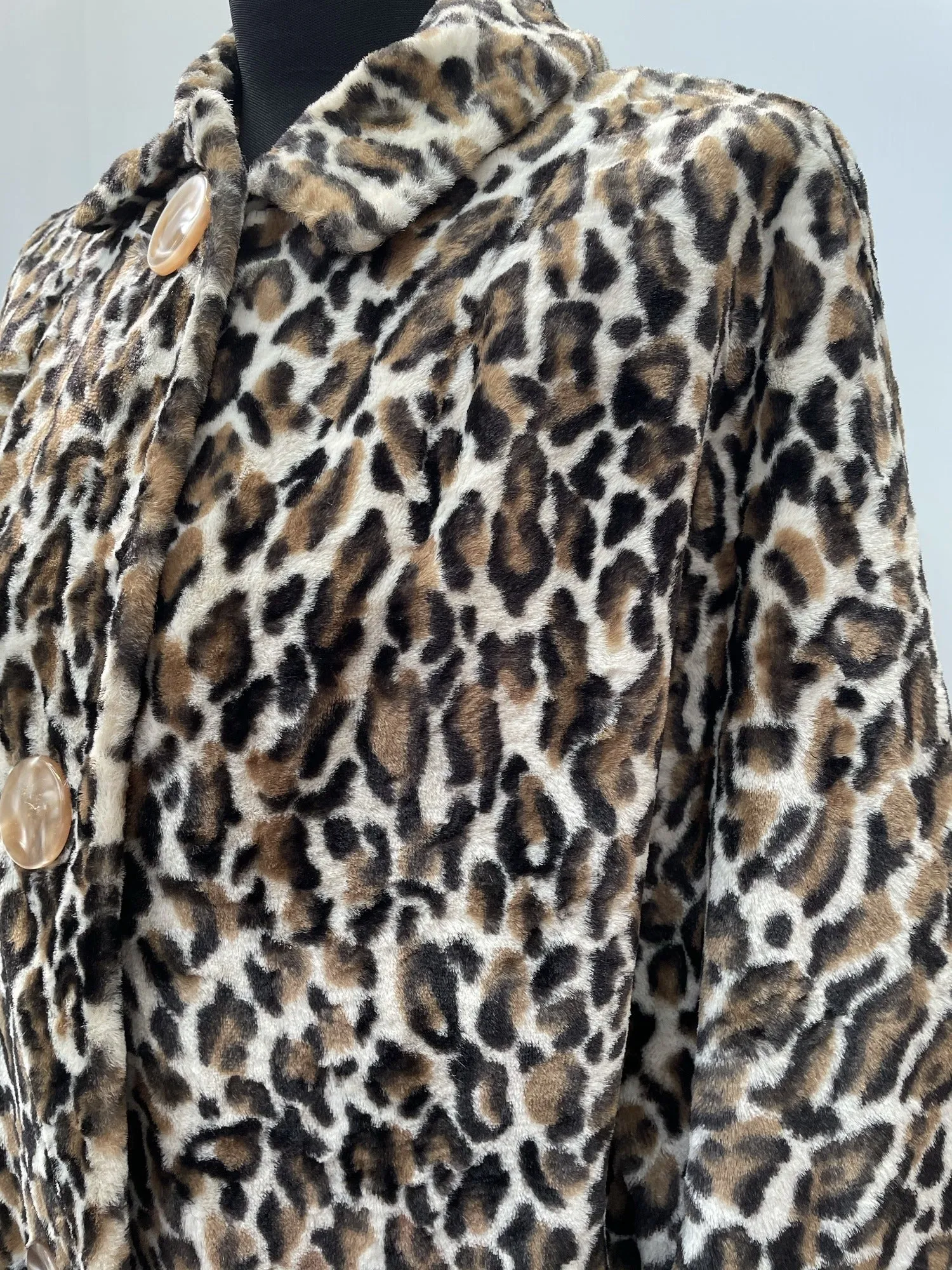 1950s Faux Leopard Fur Cape Coat - Size 16