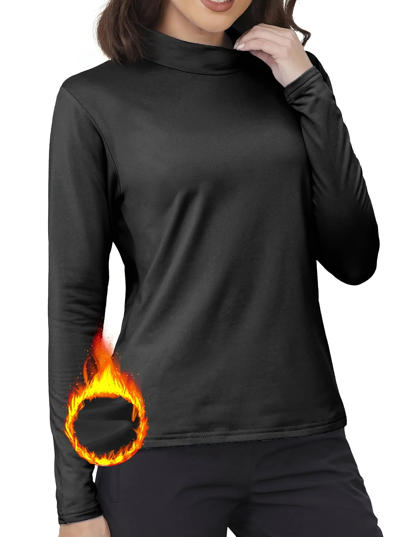 A Set Of Three - Women's Thermal Underwear With Long Sleeves And High Neck, Warm And Comfortable Top, Basic Layer Sleepwear Home Clothes, For Fall And Winter