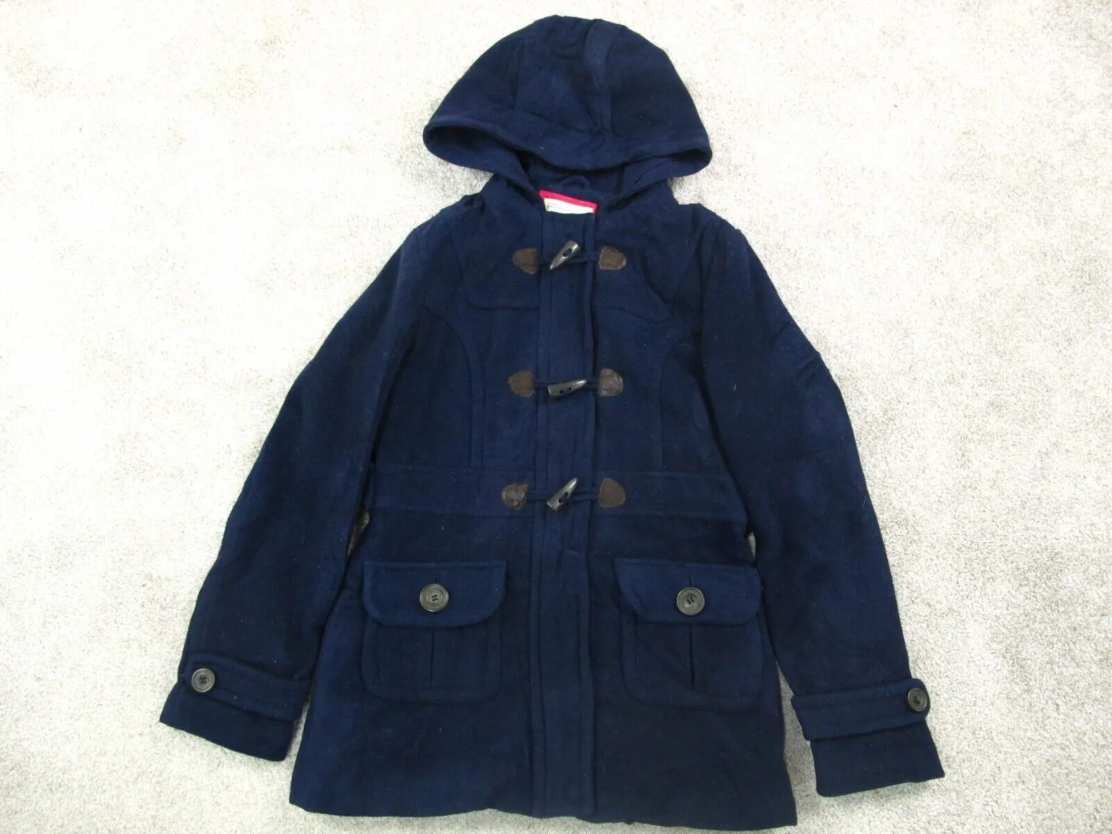 Aeropostale Women Hoodie Duffle Coat Long Sleeve Buckle Closure Navy Blue Size M