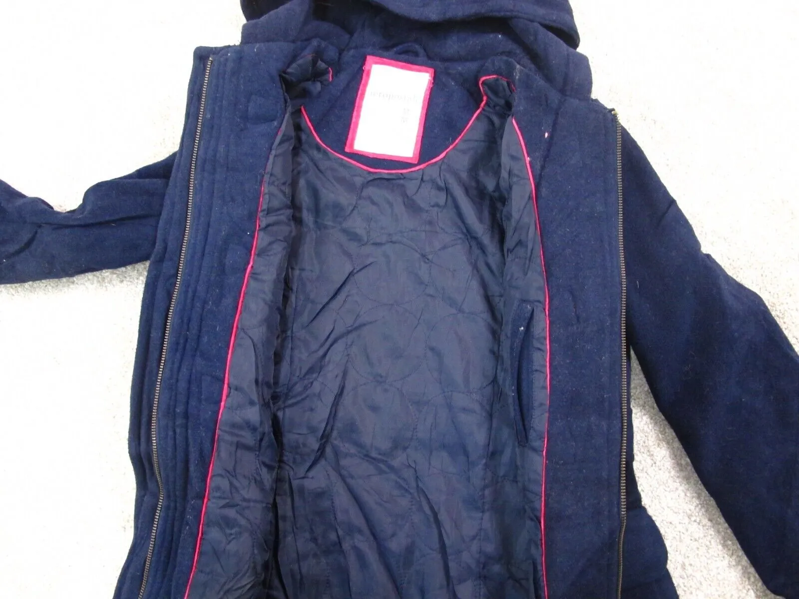 Aeropostale Women Hoodie Duffle Coat Long Sleeve Buckle Closure Navy Blue Size M