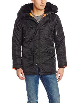 Alpha Industries Men's N-3B Slim-Fit Parka Coat with Removable Faux-Fur Hood Trim, Black, 3XL