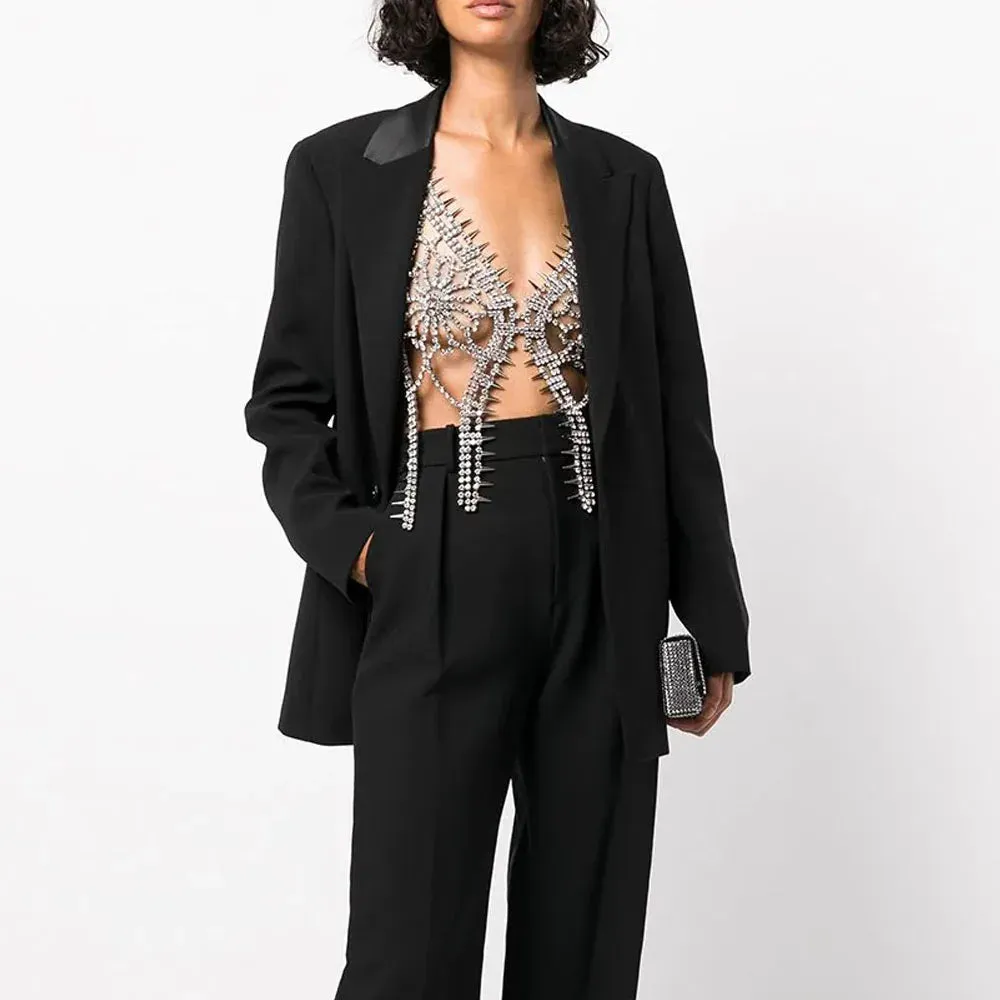 Backless Sexy Flower Crystal Fringe Tank Top