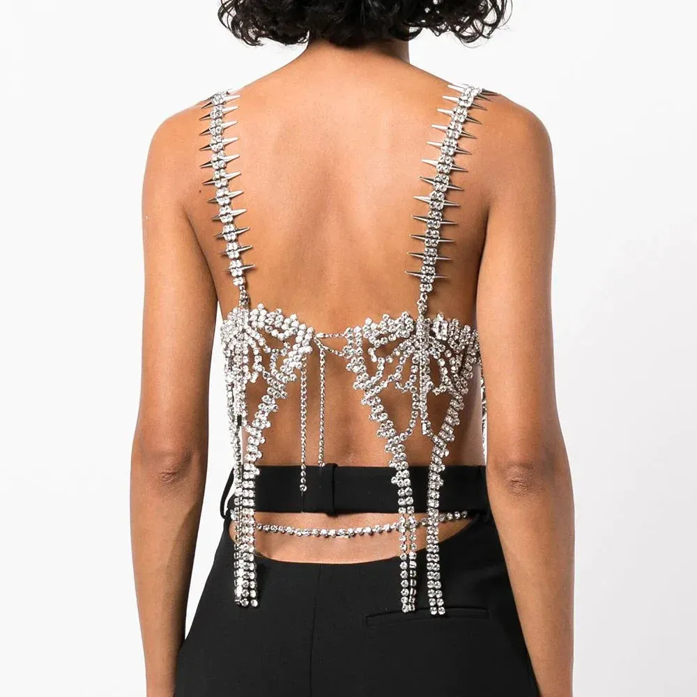 Backless Sexy Flower Crystal Fringe Tank Top