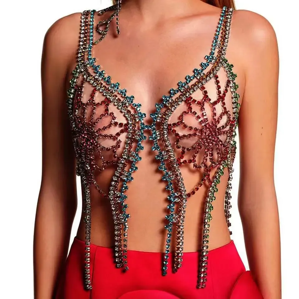 Backless Sexy Flower Crystal Fringe Tank Top