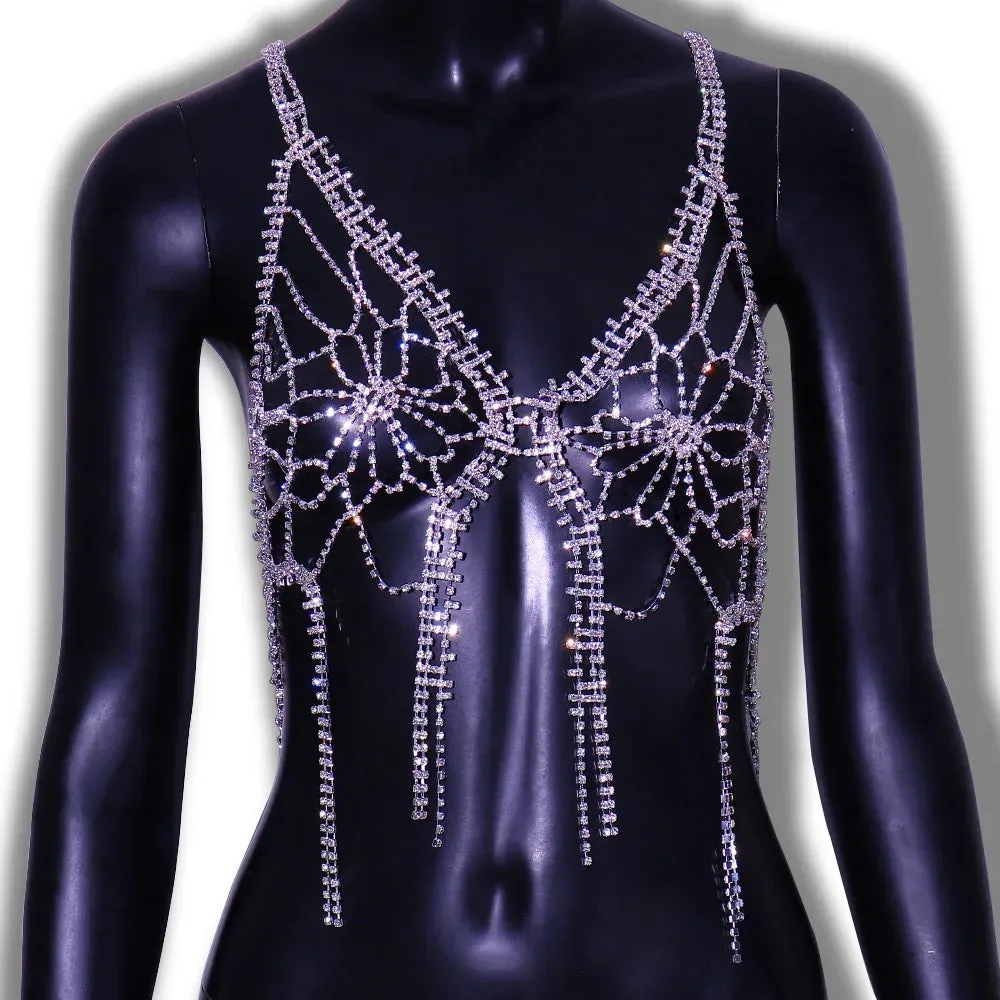Backless Sexy Flower Crystal Fringe Tank Top
