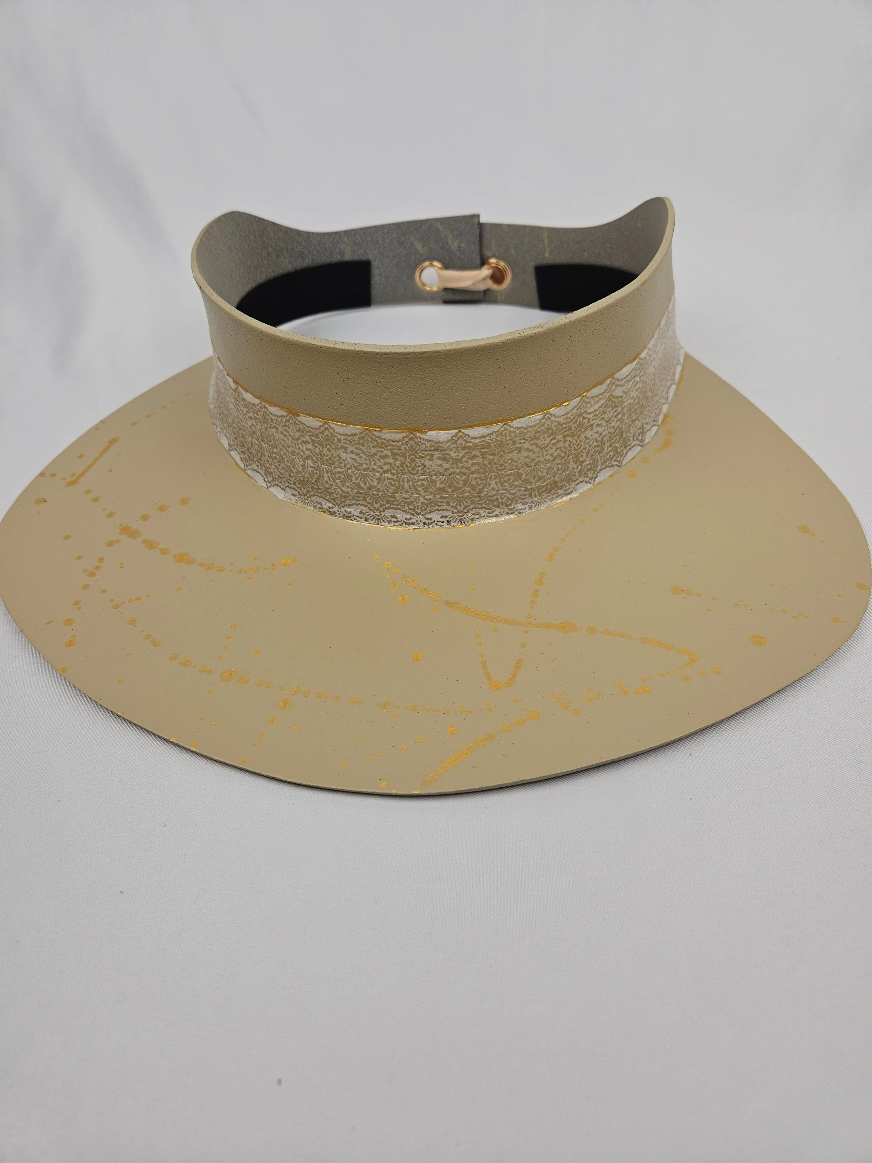 Beige "LadyEVA" Visor Hat with Golden Band and Paint Splatter