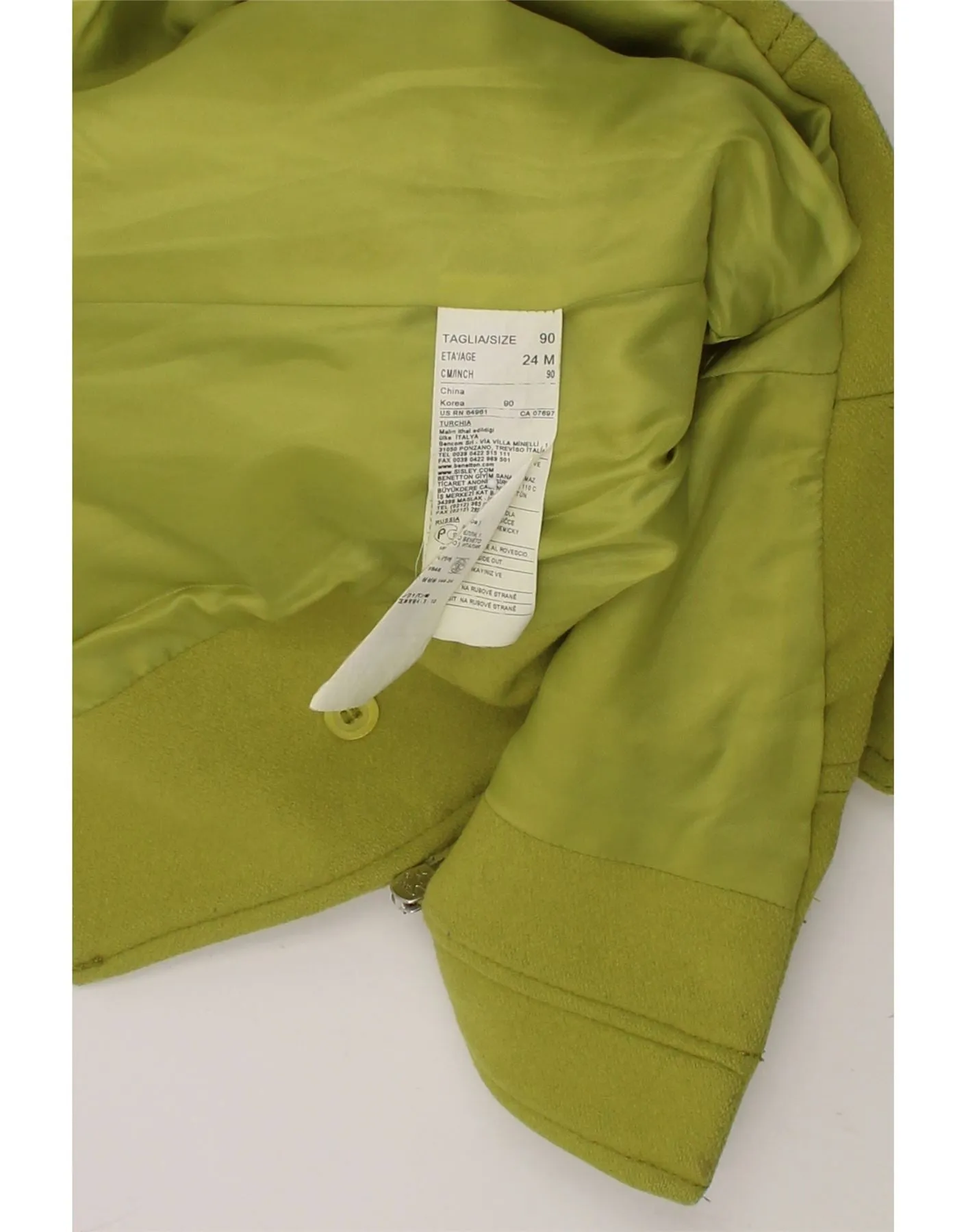 BENETTON Baby Girls Hooded Duffle Coat 18-24 Months Green Wool