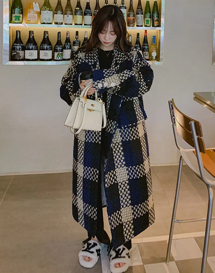 Duffle Plaid Mid-Length Thickened High-End Woolen Women's Coat