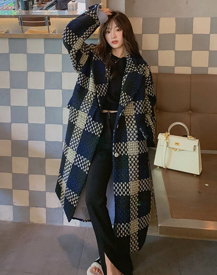 Duffle Plaid Mid-Length Thickened High-End Woolen Women's Coat