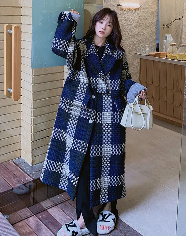 Duffle Plaid Mid-Length Thickened High-End Woolen Women's Coat