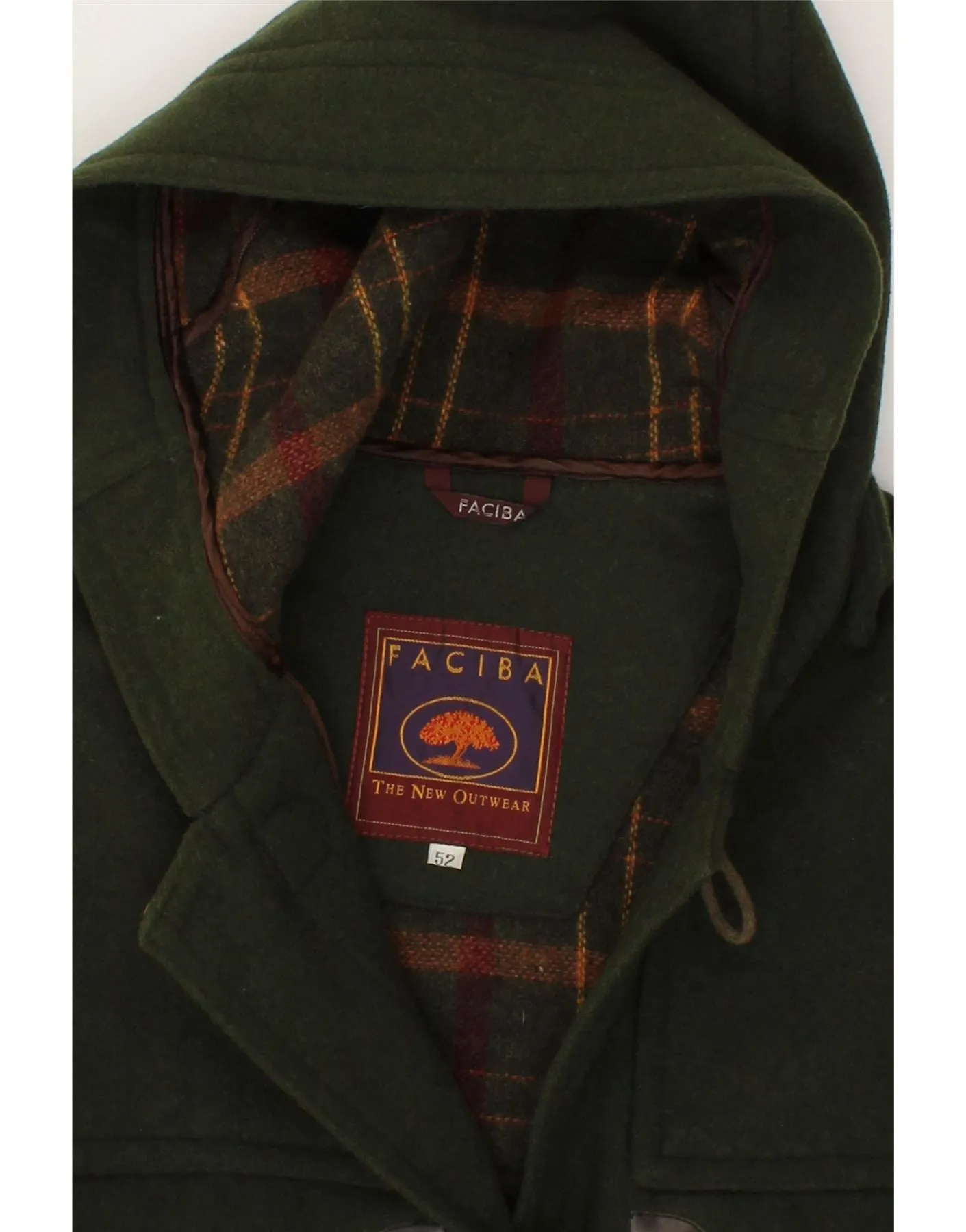FACIBA Womens Hooded Duffle Coat IT 52 2XL Green Wool