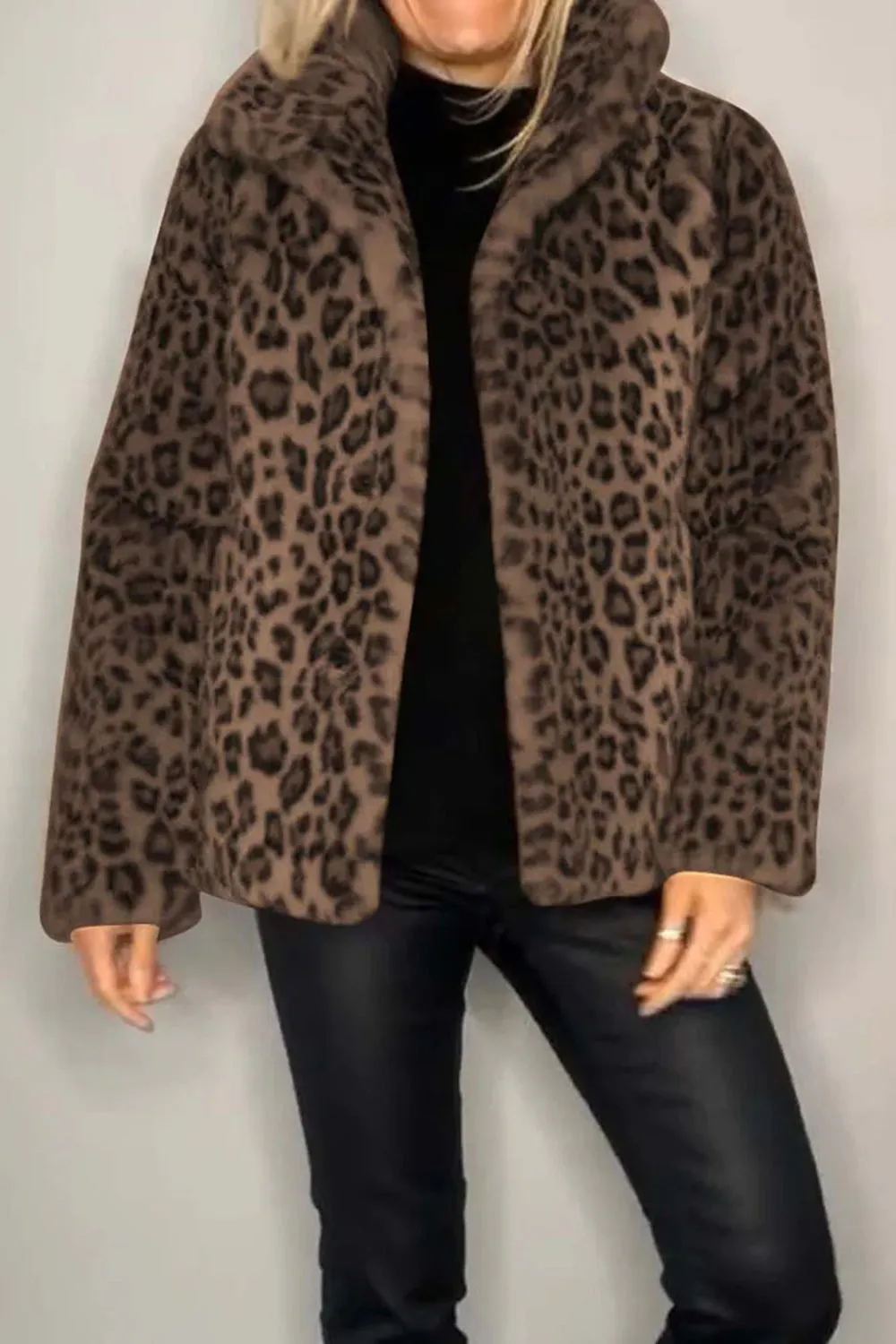 Full-Size Leopard Faux Fur Coat – Bold, Fierce & Chic