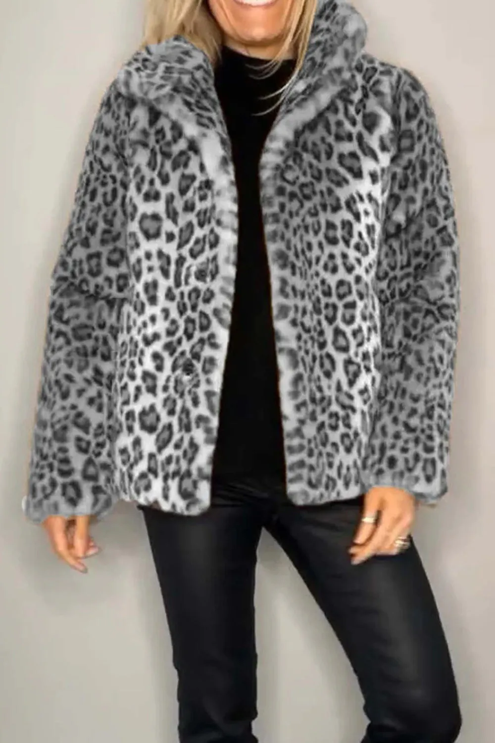 Full-Size Leopard Faux Fur Coat – Bold, Fierce & Chic