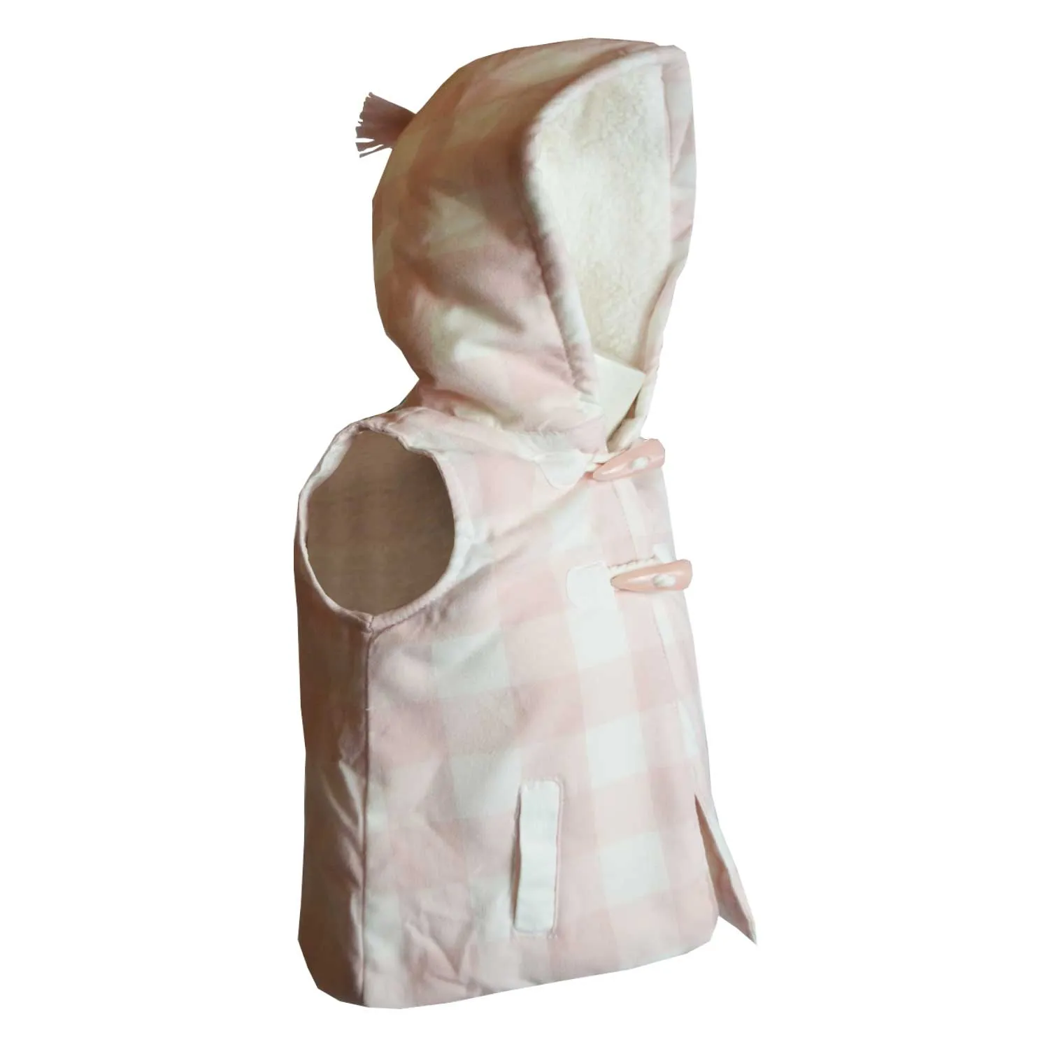 Girls Hooded Gilet | Pink and White Check | Faux Fur Lining | 9-24 Months
