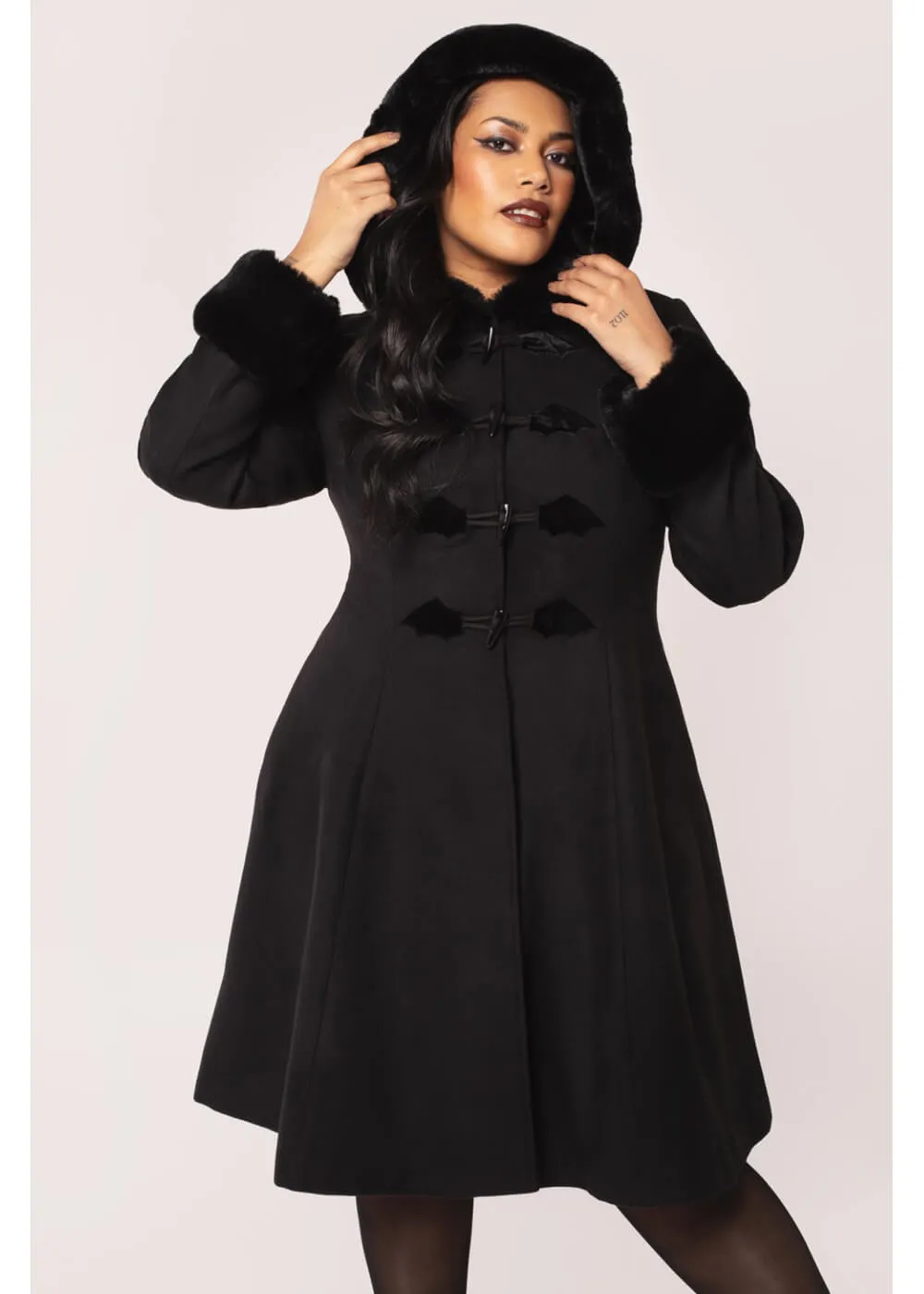 Hell Bunny Batilda Bat Duffel Coat Black