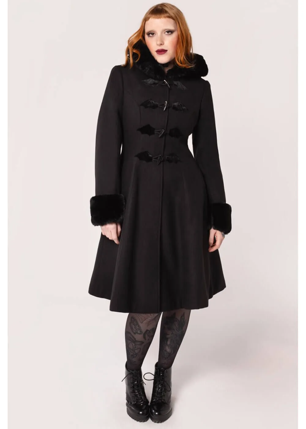 Hell Bunny Batilda Bat Duffel Coat Black