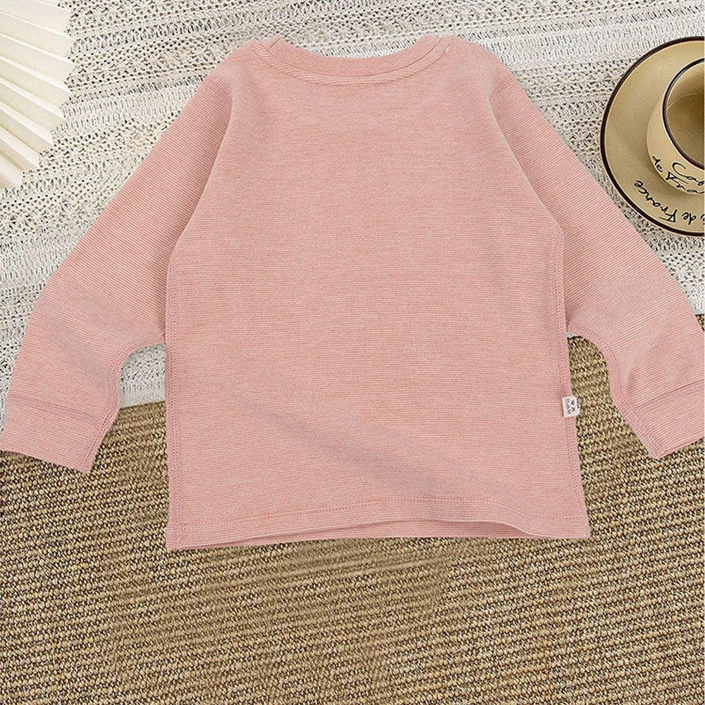 Little Surprise Box , Stripes Maroon Round Neck Upper & Lower Body Thermal Winter Warmers For Kids-Set Of 2 Pcs