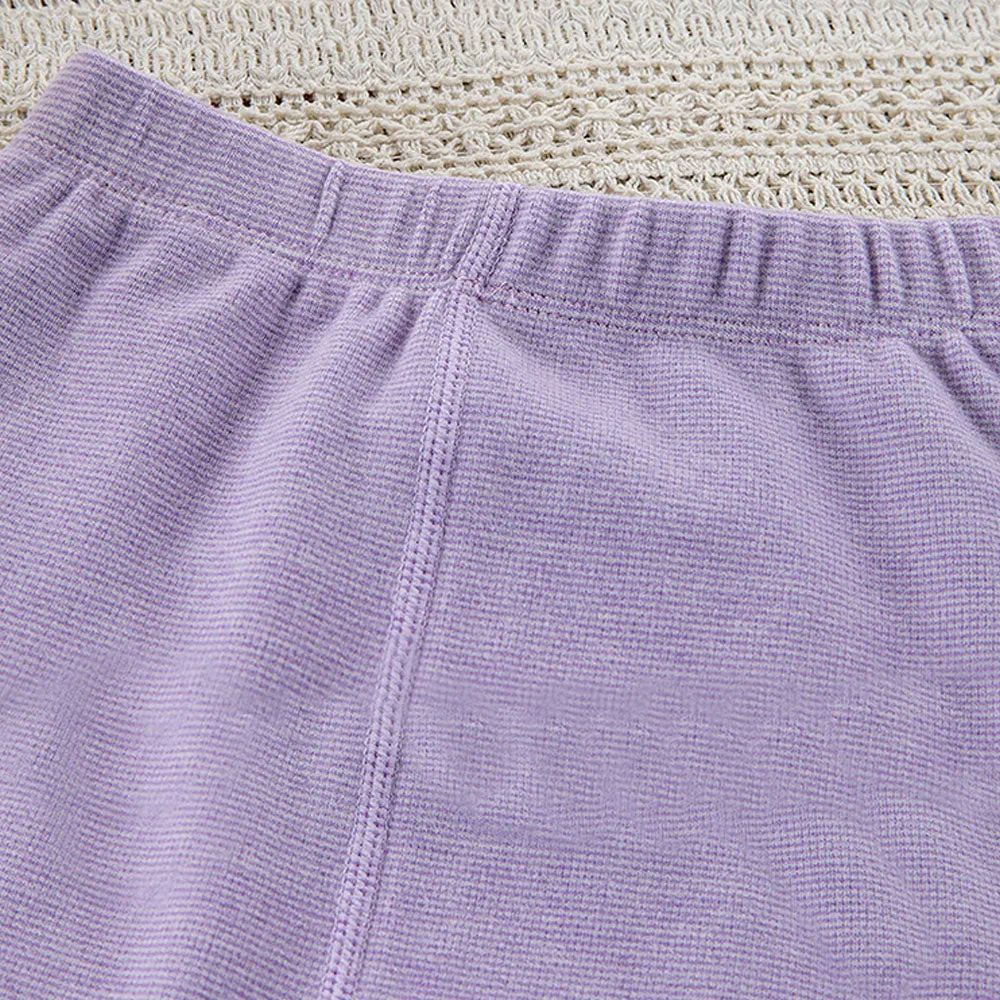 Little Surprise Box , Stripes Purple Round Neck Upper & Lower Body Thermal Winter Warmers For Kids-Set Of 2 Pcs