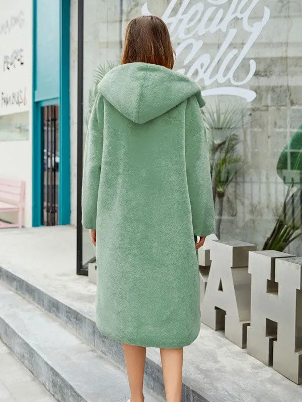 New Faux Fur Coats For Women Long Sleeves Casual Stretch Turndown Collar Orange Yellow Long Coat