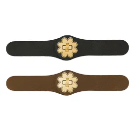 Premium Metallic Gold Flower Closure Clasp PU Belt Buckle