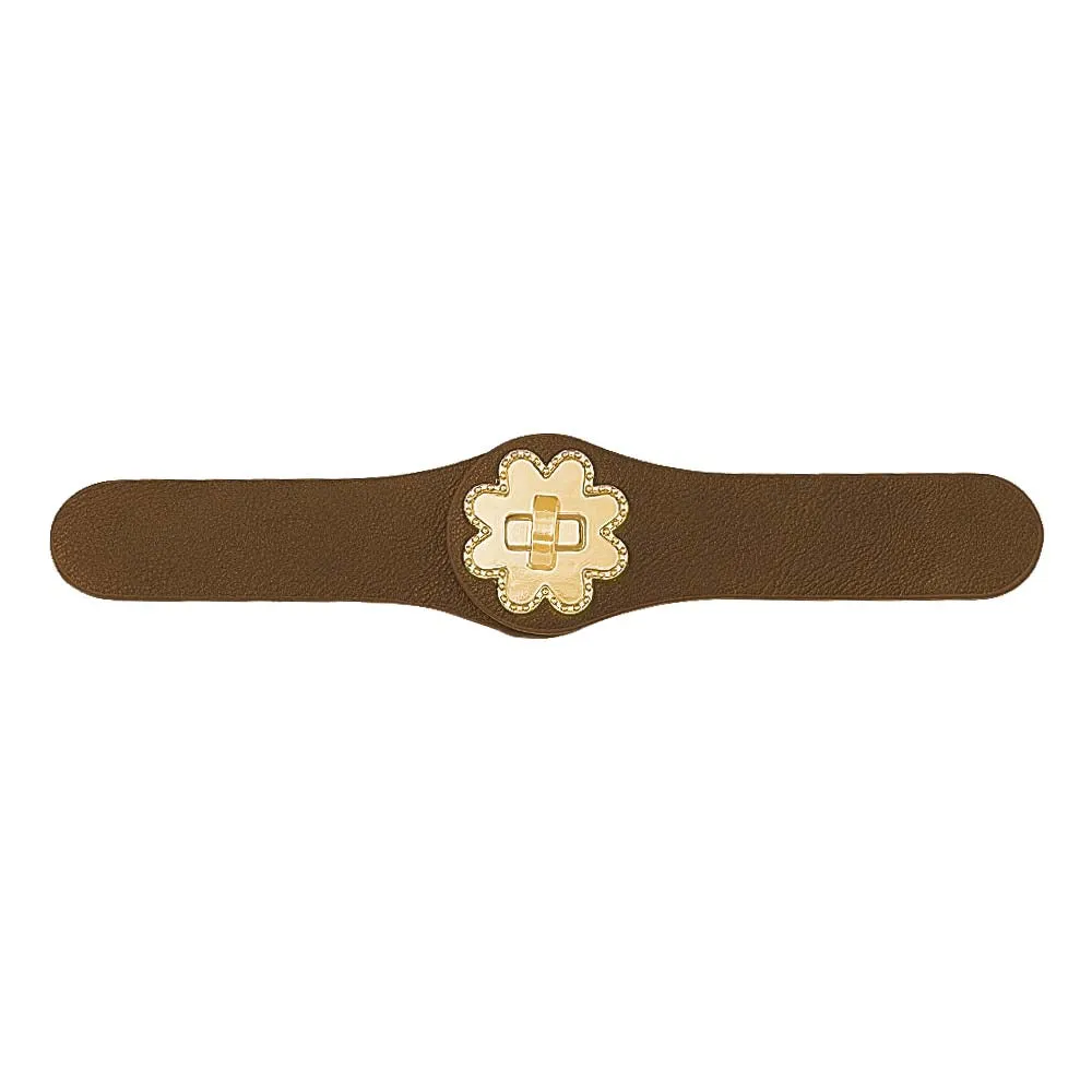 Premium Metallic Gold Flower Closure Clasp PU Belt Buckle