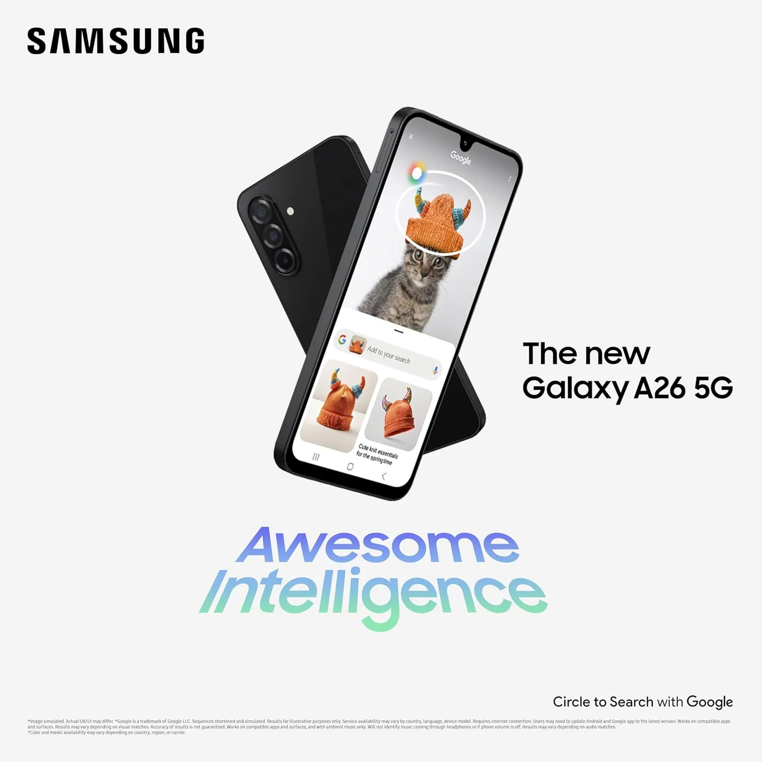 Samsung Galaxy A26 5G (Awesome White, 6GB, 128GB) | Awesome Intelligence - AI Smartphone: Circle to Search, My Filter, Object Eraser | 50MP Triple Camera | IP67