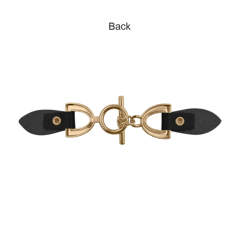 Shiny Gold Metal with Black PU Leather Decorative Closure Clasps for Achkans