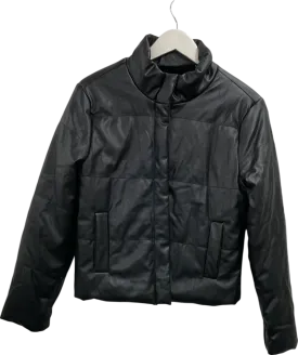 Si Sono Black Leather Look Coat With Faux Fur Lining UK M