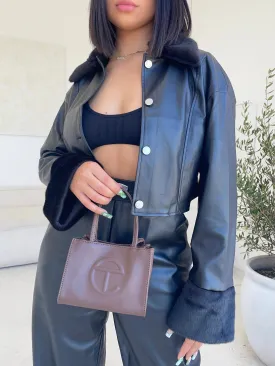 trina faux fur/leather jacket (BLACK)
