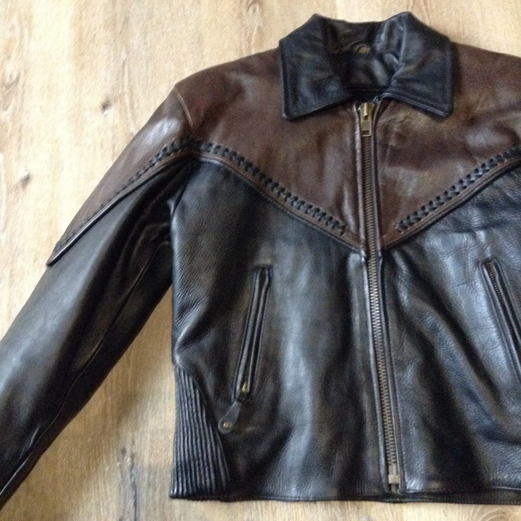 Vintage Hot Leathers Brown and Black Moto Jacket