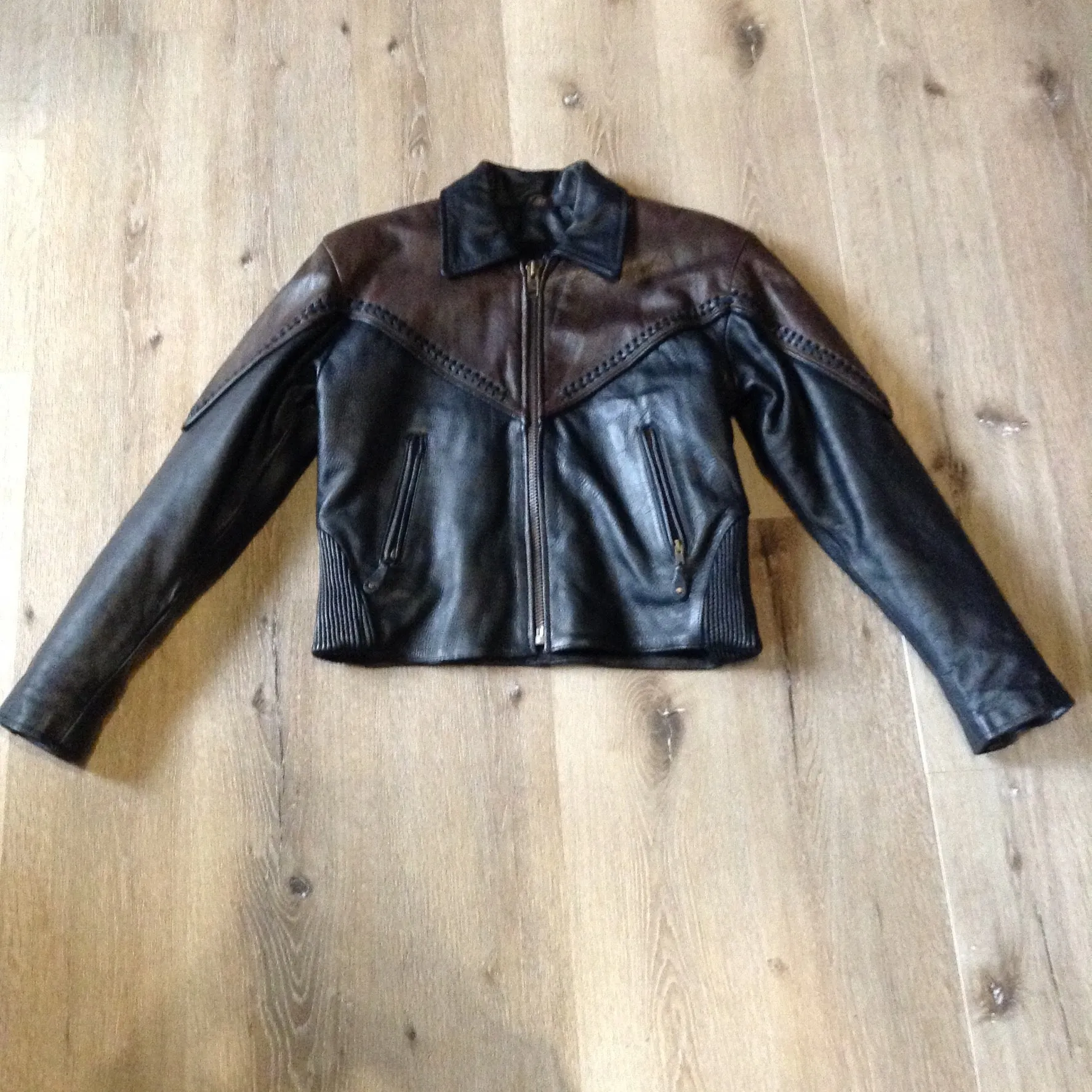 Vintage Hot Leathers Brown and Black Moto Jacket