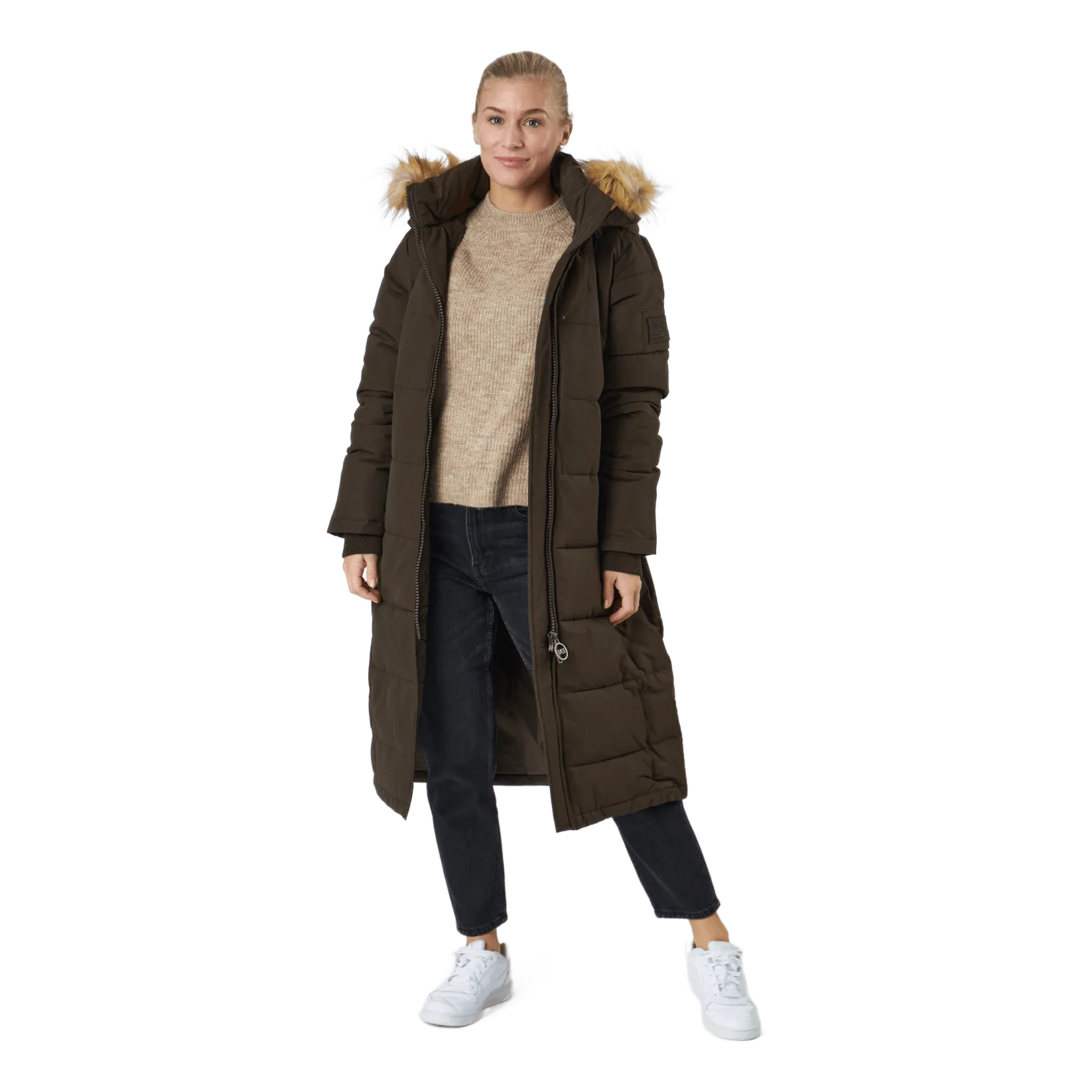 W. Long Slim Padded Parka Brownie Bit