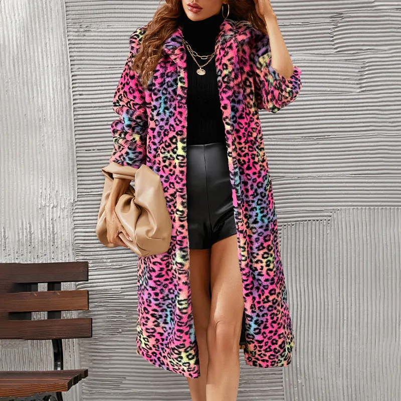 ✨Winter Offer💖Women's Warm Leopard Print Faux Fur Coat