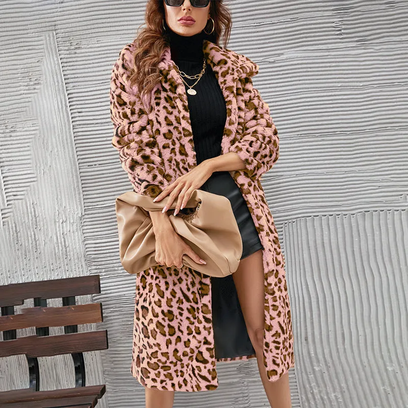 ✨Winter Offer💖Women's Warm Leopard Print Faux Fur Coat