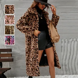 ✨Winter Offer💖Women's Warm Leopard Print Faux Fur Coat